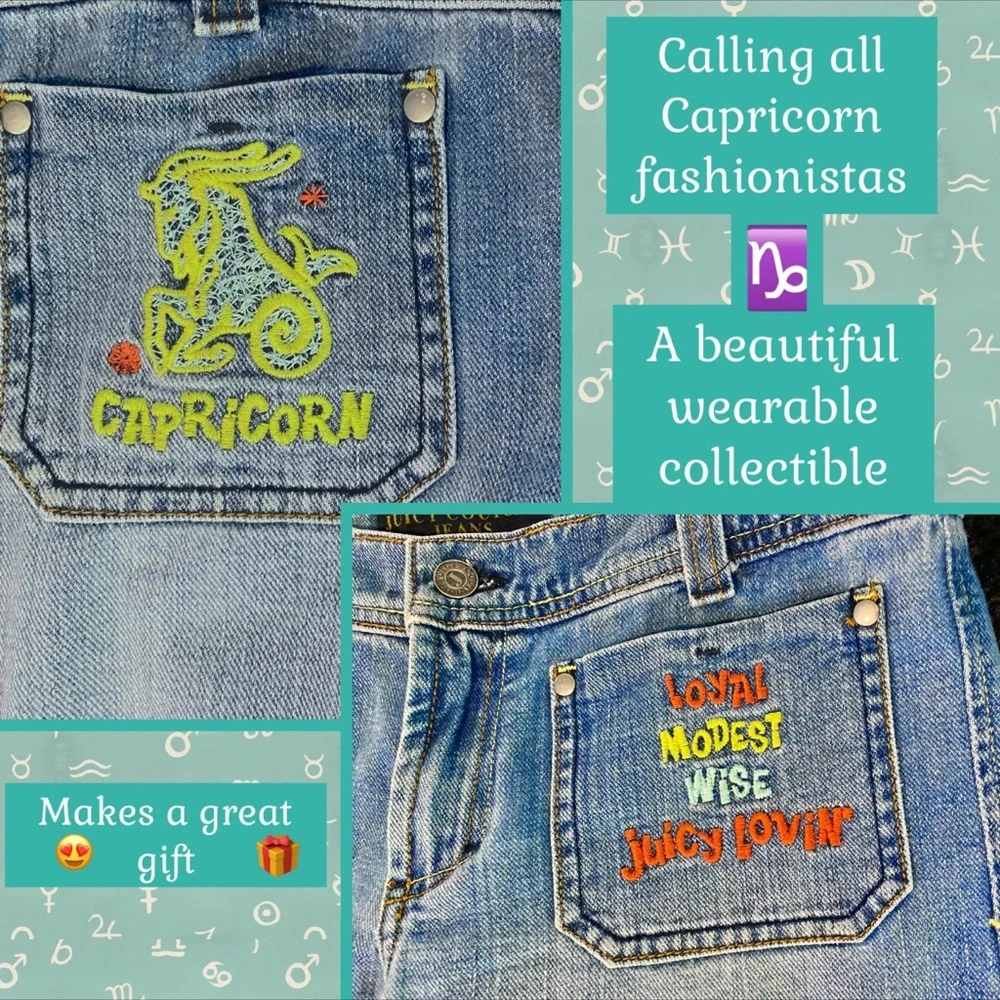 ⭐️SUPER RARE VINTAGE Y2K JUICY COUTURE ASTROLOGY ZODIAC CAPRICORN FLARE JEANS 29 - Picture 3 of 16